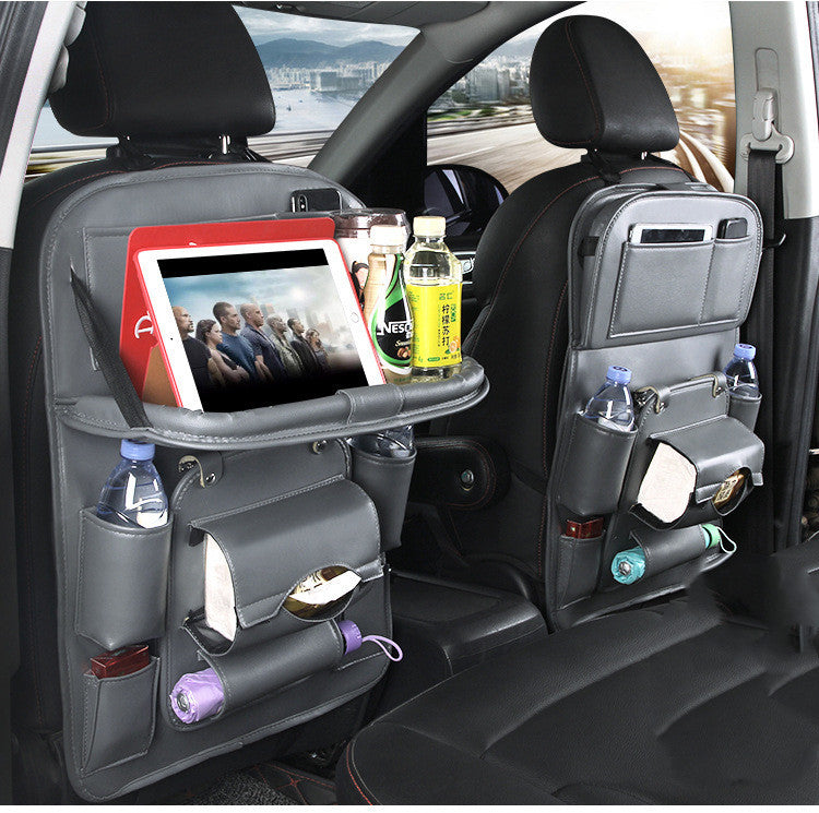 Multifunktionaler Auto-Rücksitz Organizer aus Leder | Klapptisch & Tablet-Halter | Premium Sitz-Organizer