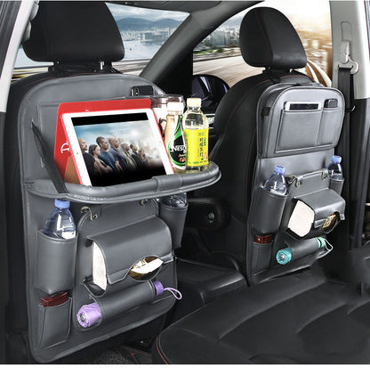 Multifunktionaler Auto-Rücksitz Organizer aus Leder | Klapptisch & Tablet-Halter | Premium Sitz-Organizer