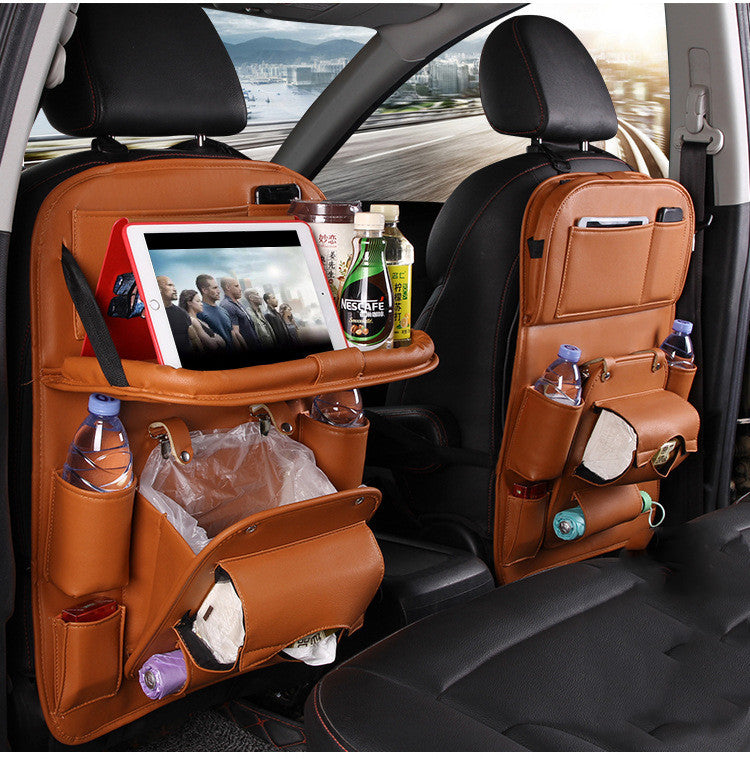 Multifunktionaler Auto-Rücksitz Organizer aus Leder | Klapptisch & Tablet-Halter | Premium Sitz-Organizer