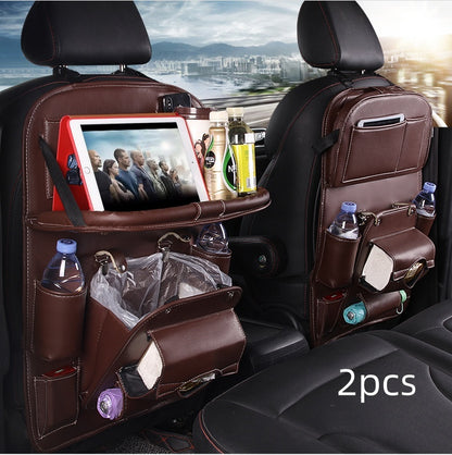 Multifunktionaler Auto-Rücksitz Organizer aus Leder | Klapptisch & Tablet-Halter | Premium Sitz-Organizer