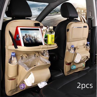 Multifunktionaler Auto-Rücksitz Organizer aus Leder | Klapptisch & Tablet-Halter | Premium Sitz-Organizer