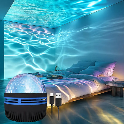 Wasserwellen LED Projektionslampe – Stimmungsvolle Nachtlicht Galaxy Lampe mit Fernbedienung & USB-Anschluss