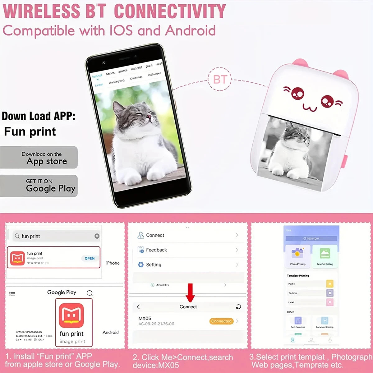 Mini Fotodrucker Bluetooth – Tragbarer HD-Thermodrucker für Etiketten & Fotos