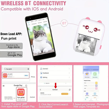 Mini Fotodrucker Bluetooth – Tragbarer HD-Thermodrucker für Etiketten & Fotos