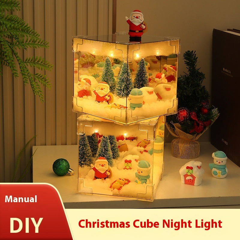 DIY Christmas Cube Night Light – LED Weihnachts Bastelset mit Figuren, Bäumen & Schnee | Leuchtwürfel zum Selbstgestalten