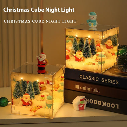 DIY Christmas Cube Night Light – LED Weihnachts Bastelset mit Figuren, Bäumen & Schnee | Leuchtwürfel zum Selbstgestalten